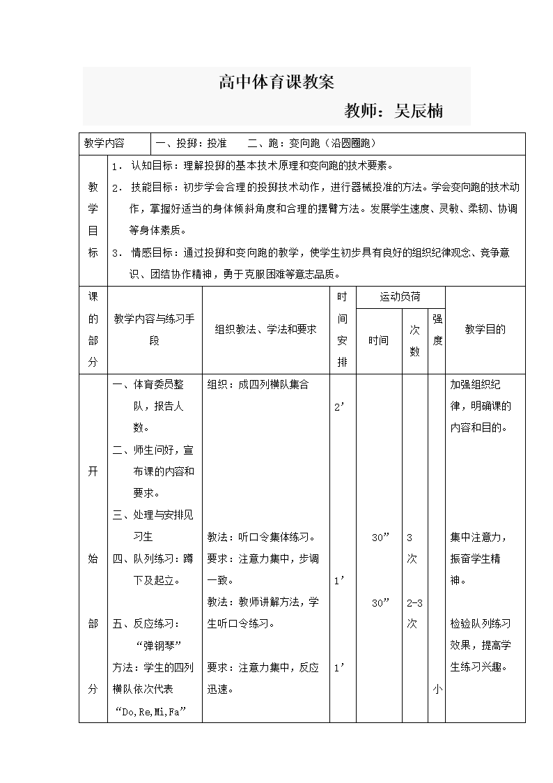 高中体育蹲踞式起跑教案_高中体育教案模板_教案模板体育教案